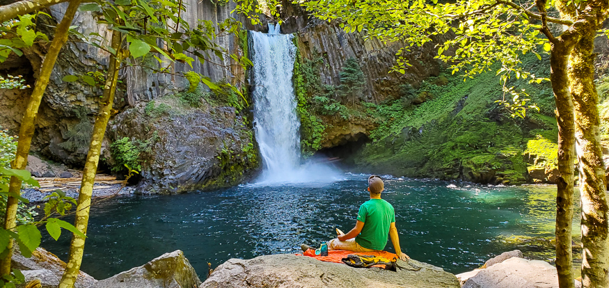 Picnic by a waterfall